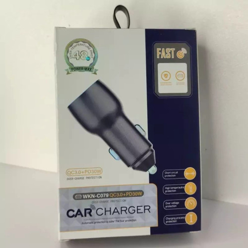 فندکی ماشین و شارژر خودرو دو پورت فست شارژ تایپ سی مدلWKN-C079